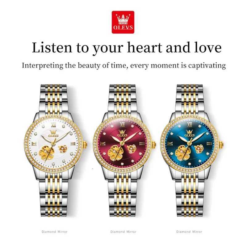 OLEVS New Elegant Womens Watch Top Luxury Brand Womens Automatic Mechanical Skeleton Watch Advanced Diamond Womens Set 6706 W250718
