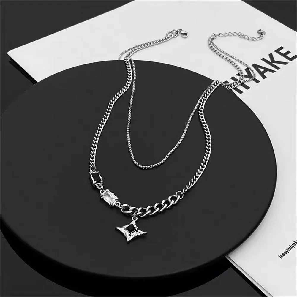 Hip Hop Zircon Star Doub Layer Necklace For Men Wen Trend Charm Titanium Steel Pendant Chain Unisex Jewelry Whosa W250718