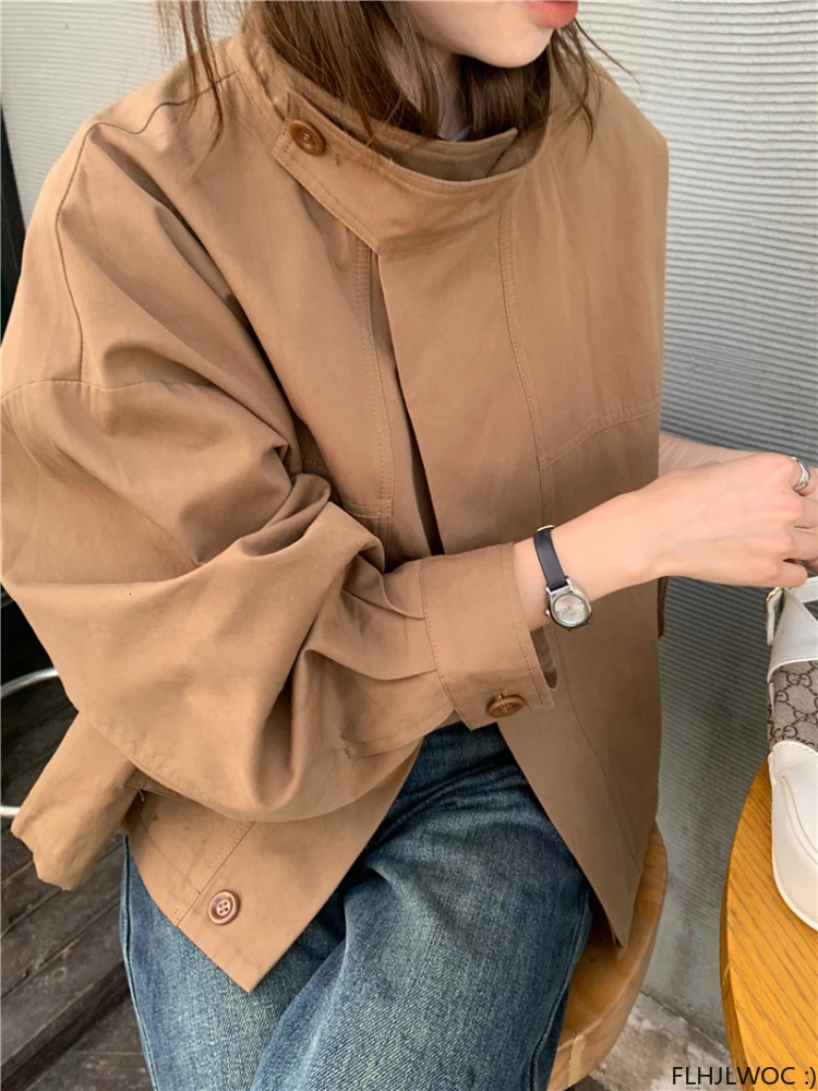 Korea Short Outerwear Woman Casual Loose Lazy Chic Long Sleeve Cotton Blends Windbreaker Coats Thin Thench 250716