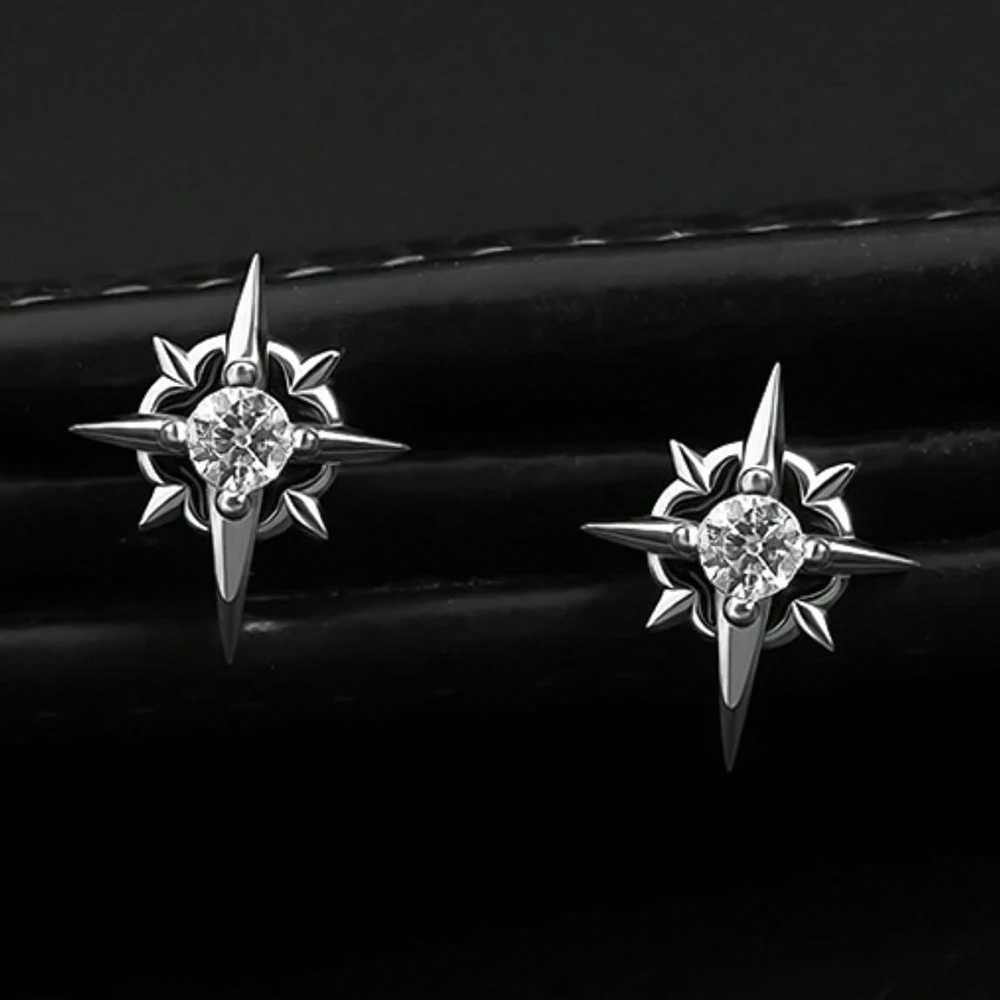 Black CZ Metal Star Earring Stud For Men Women Hip Hop Style Antique Silver Color Star Clear Crystal Couple Stud Earrings XJ250718