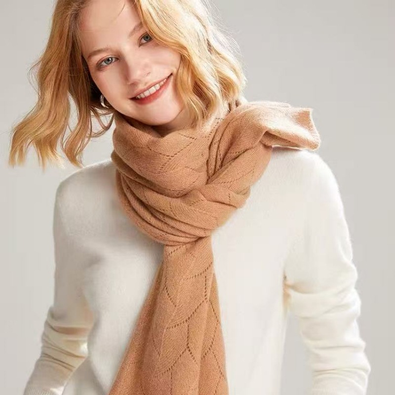 K1609 2025 autumn and winter new 100% pure wool scarf women's Korean style warm knitted versatile shawl hollow long neck scarf