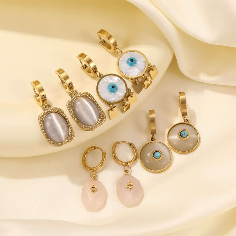 Hot Selling Natural Stone Diy Light High Sense Eye Earrings Niche Ins Style Jewelry