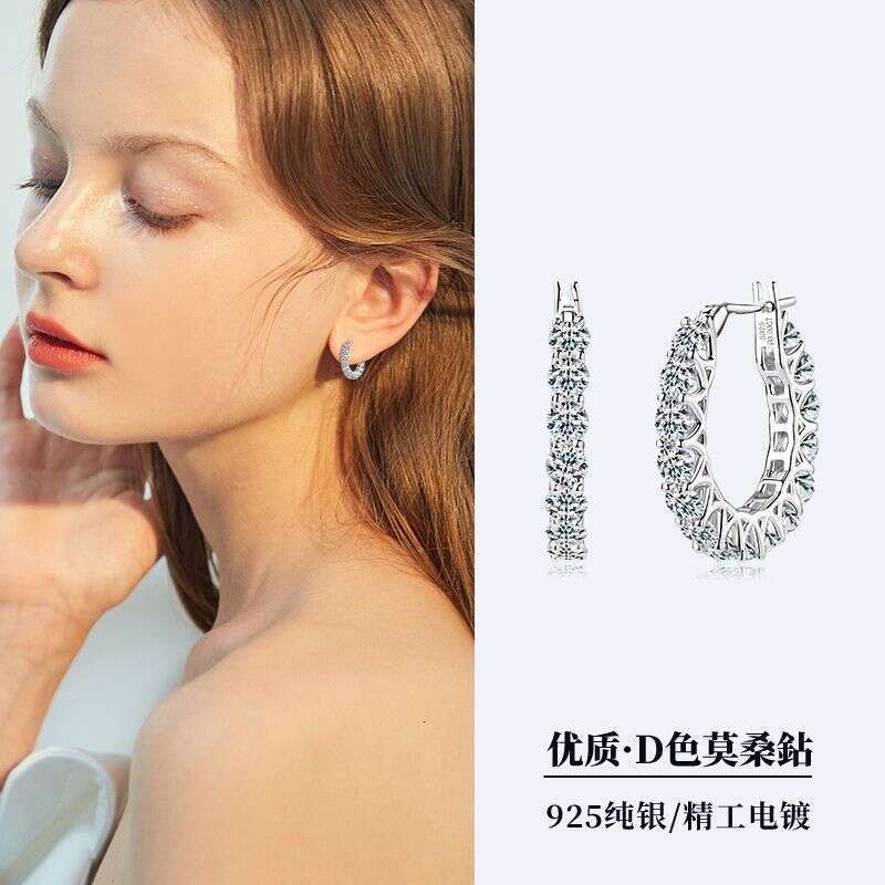 Hot Selling Light Socialite Style High-End Pure Sier Versatile Fashion Moissanite Hoop Earrings