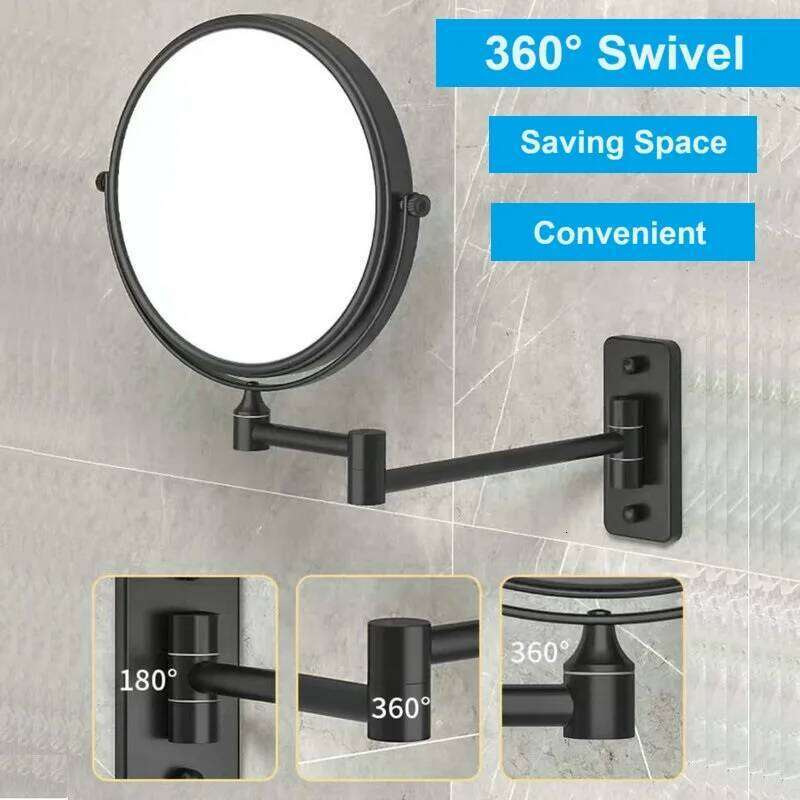 9" Shower 1X/10X Magnification Double Sided Vanity Makeup 360 Rotating Extendable Bathroom Mirror