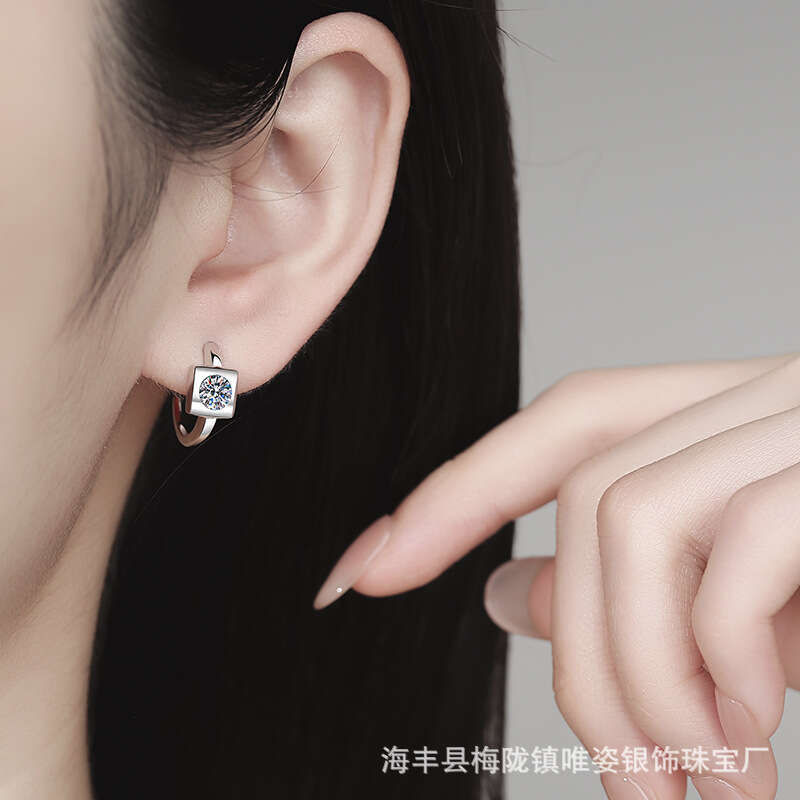 S Sterling Sier Design Sense Geometric Square D Color Moissanite Earrings for Women d3f