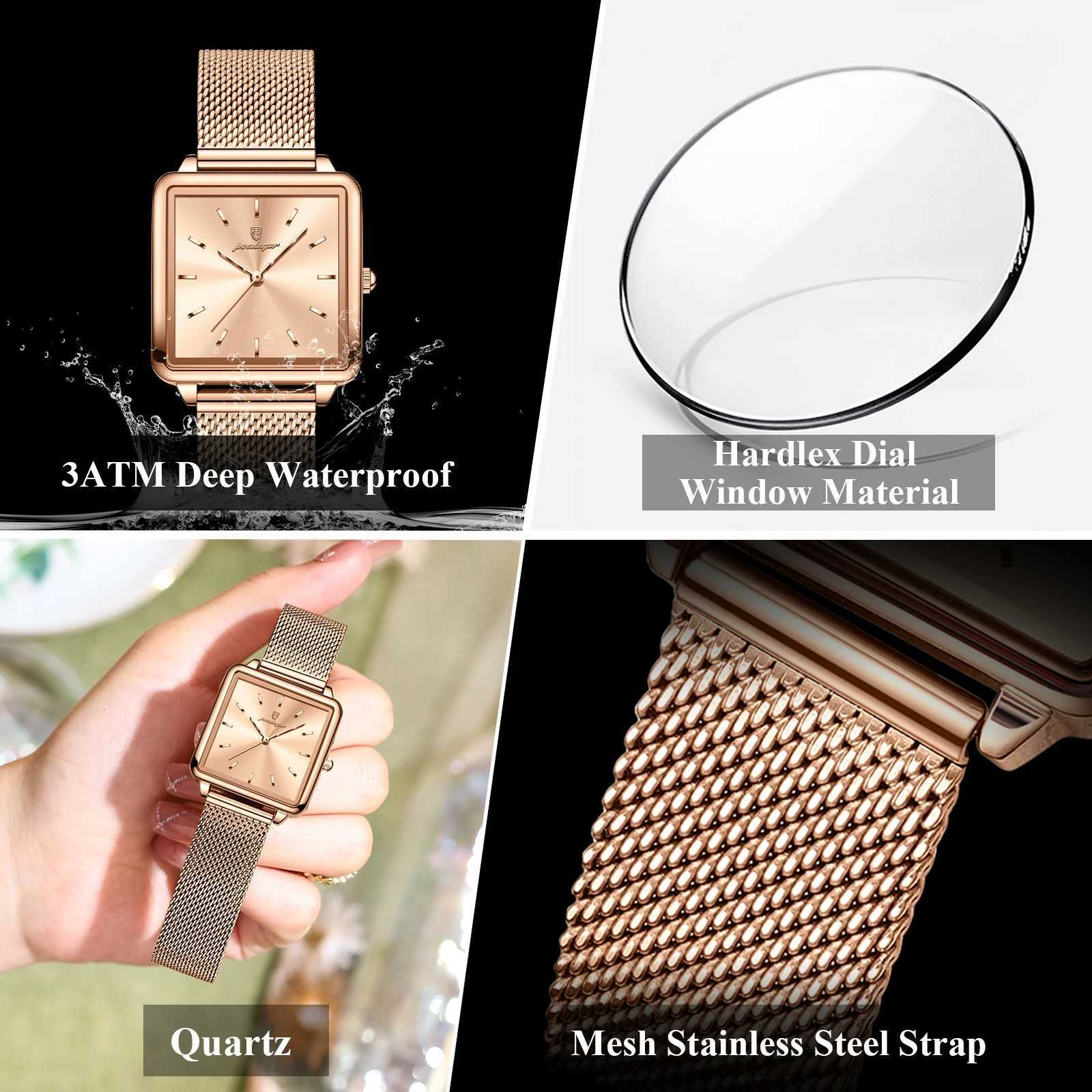 POEDAGAR Fashion Ladies Watch Waterproof Square Elegant Watch For Women Mesh Stainless Steel Quartz Womens Watches Female Reloj W250718