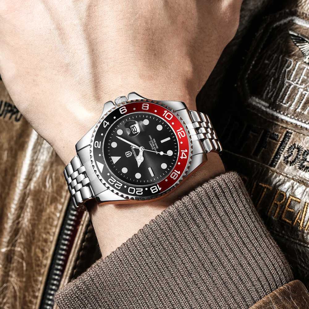 Qingxiya Brand New Fashion Date Quartz Watch Men Stainless Steel Waterproof Luminous Bezel Rotation Luxury Men Watches Relogio W250718