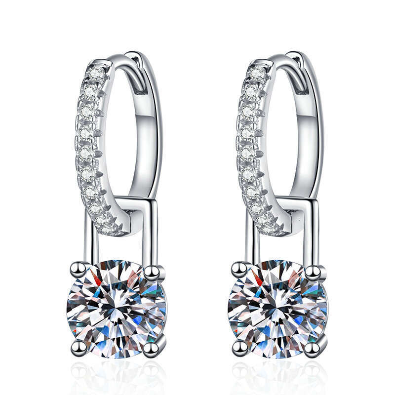 S Pure Sier Earrings and Ear Studs, Two-Way Wear, 2 Carat D Color Stud Earrings, Moissanite 592