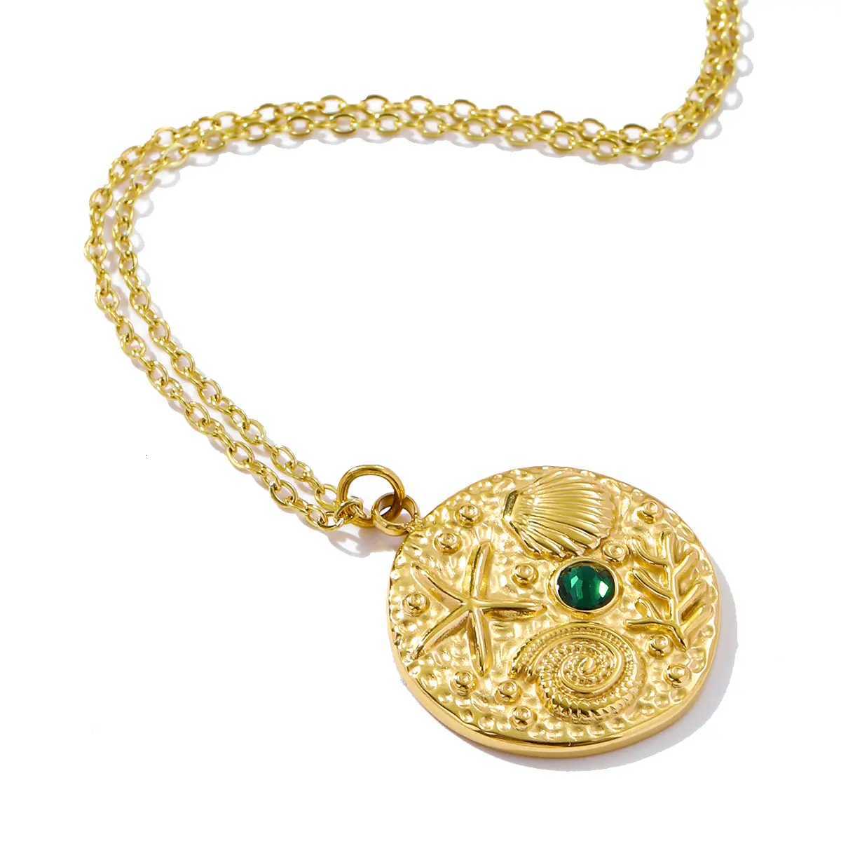 14K Gold Color Waterproof Stainless Steel Round Ocean Starfish Shell Charm Necklace Pendant Choker Jewelry for Women Daily Wear W250718