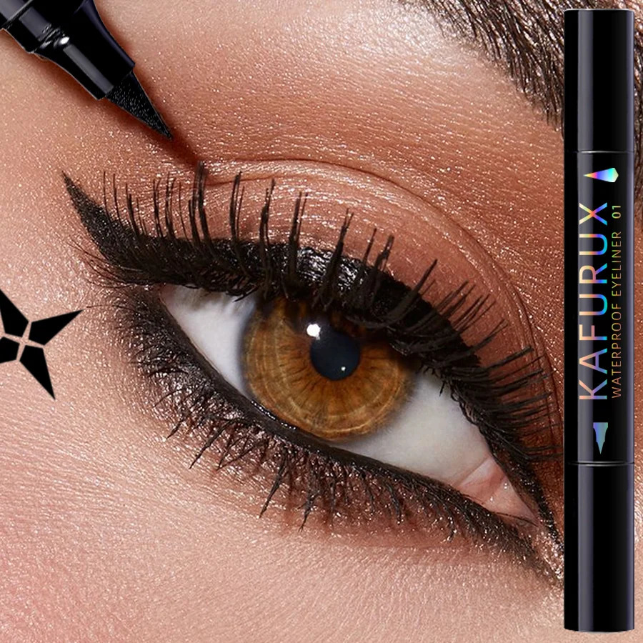 3 Colors Double Head Star Seal Eyeliner Waterproof Stamp Pen Black Blue Purple Eye Liner Pencil Fast Drying Lazy Eye Makeup 250717
