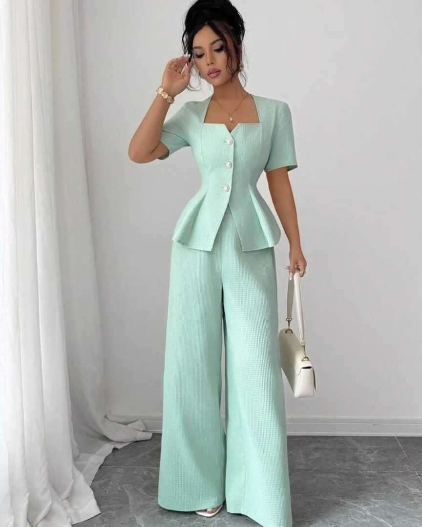 Slim Fit Mint Green Women Pants Suits Customized Summer Short Sleeve Ladies Prom Evening Guest Wear Birthday Party Outfits 2 Pieces