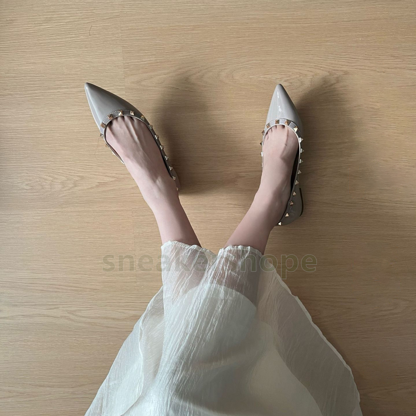 designer shoes loafers womens ballet flats heels 5cm inner heightening elegant pointed toe pumps luxury metal rivet dress single shoes
