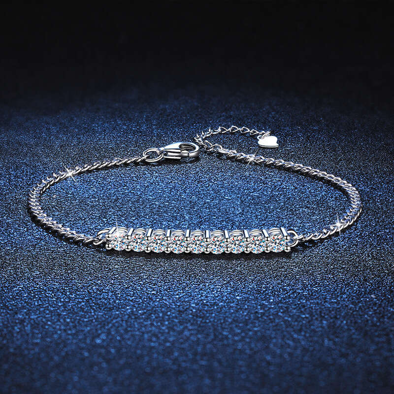 S Pure Sier Korean Style Smiling Cuban High-end Elegant D Color 90 Single Dia 3mm 10 Points Moissanite Bracelet c35