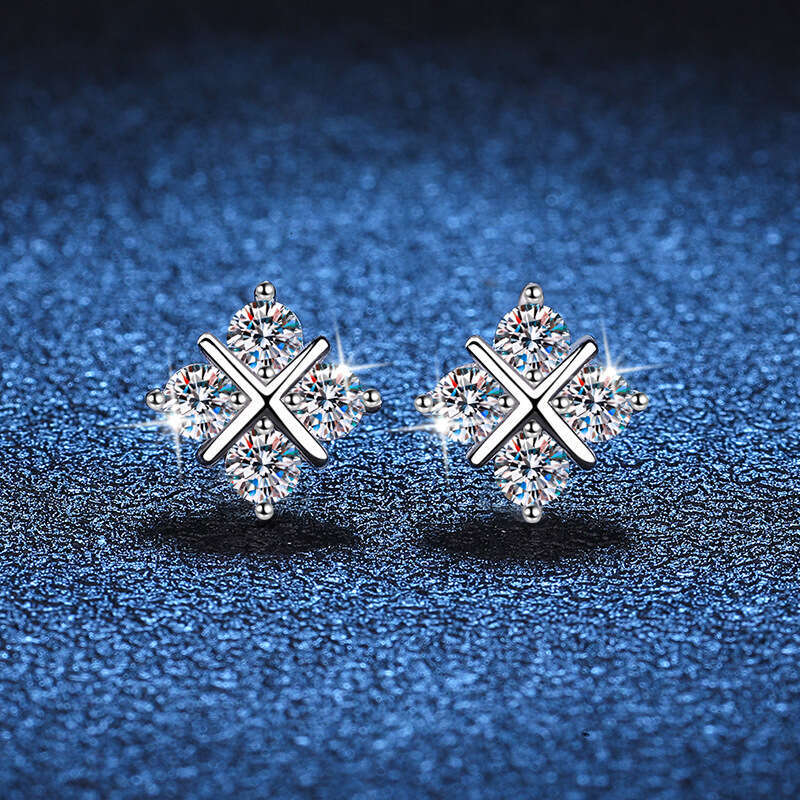 S Sier Classic Cross Plated Elegant Simple Moissanite Earrings c07