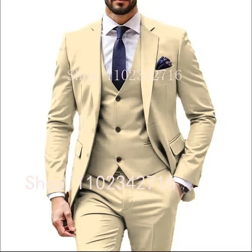 Light Blue Men Suits 3 Piece Jacket Pants Vest Single Breasted Notch Lapel Formal Wedding Blazer High Quality Costume Homme 250715