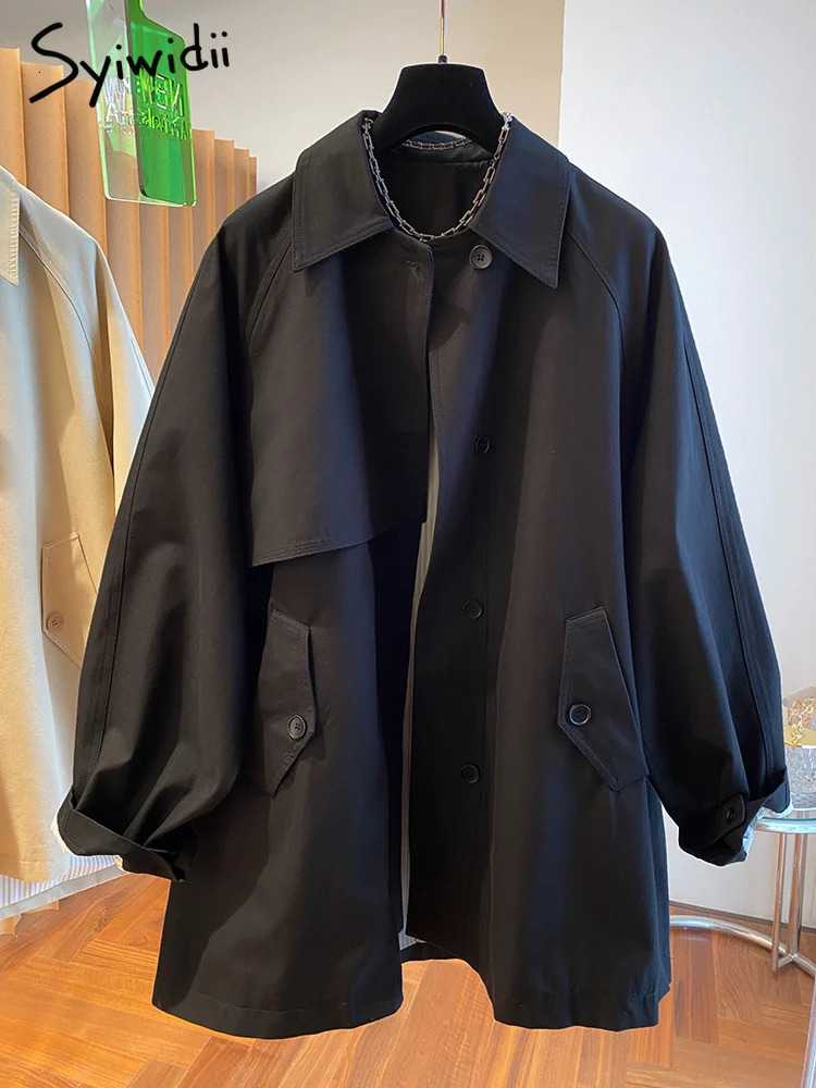 Syiwidii Trench Coat for Women 2025 Oversized Cargo Coats Outerwear Female Spring Autumn Loose Korean Fashion Mid-Length Jacket 250716