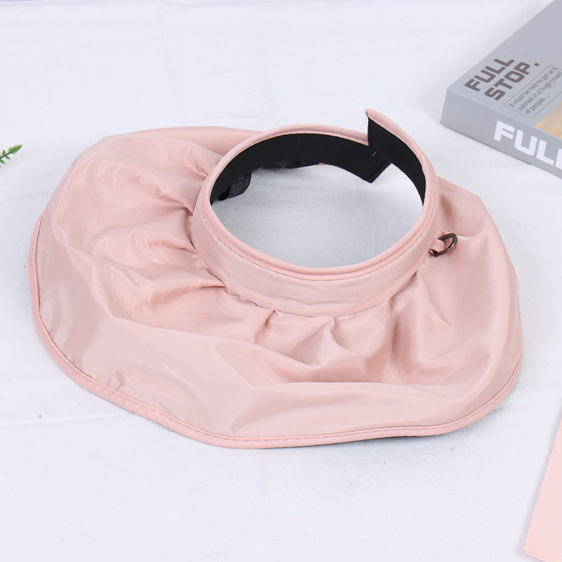 Black rubber shell hat, women's headband hat, solid color, versatile, large eave sun protection, empty top hat, foldable sun protection hat, brea