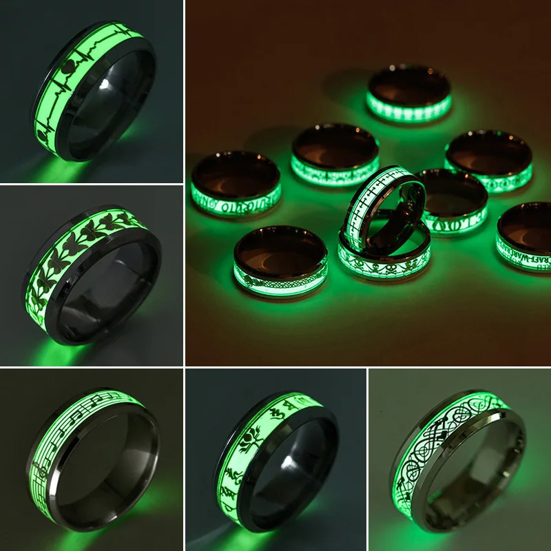 2024 Stainless Steel Glowing In Dark Heart Finger Rings for Men Women Punk Music Dragon Luminous Ring Couple Jewelry Anel 250716