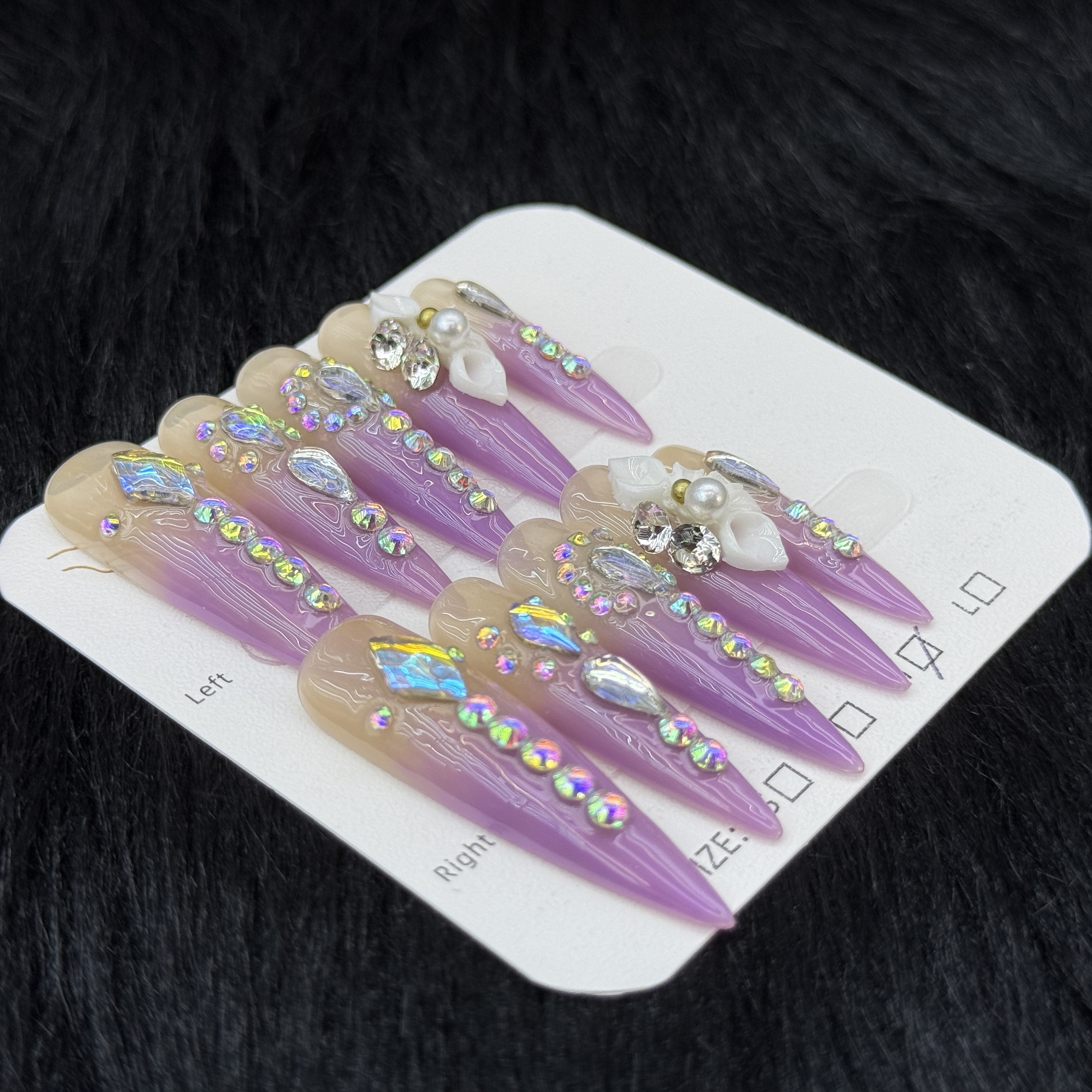 10Pcs Luxury Purple Rhinestone Press-On Nails - Elegant Floral Manicure Set