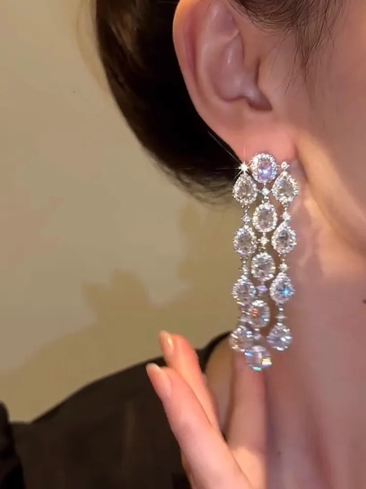 High-end zircon tassel earrings 250716