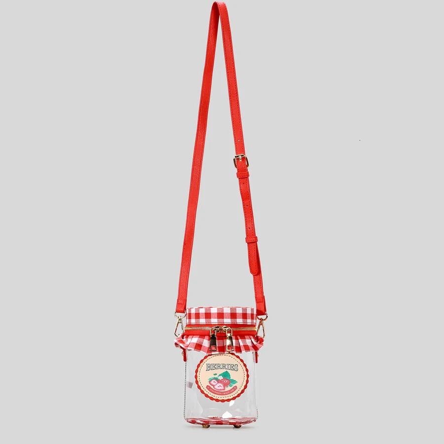 Cute sweet strawberry jam jar crossbody bag for women funny transparent pvc shoulder bags creative novelty small purses 250717