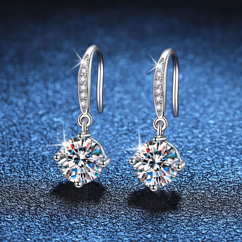 S 50 Points D Color Simple Classic Four-Claw Ear Hook Moissanite Pure Sier Earrings Women 480