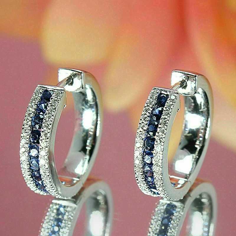 80s Chic Blue CZ Hoop Earrings for Women Fashion Design Temperament Female Ear Circle Earrings Daily Wear Versatile Jewelry XJ250718