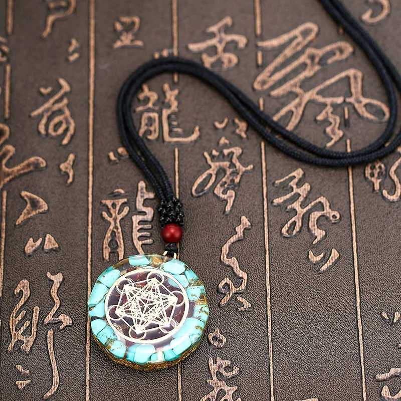 Orgonite Energy Lotus Pendant Necklace Turquoise Reiki Yoga Healing F Resin Sri Yantra Necklace Jewelry Gifts Dropship W250718