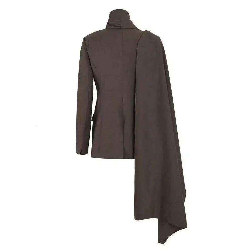 Coffee Irregular Scarf Elegant Blazer Women New Lapel Long Sleeve Loose Fit Jacket Fashion Tide Spring Autumn