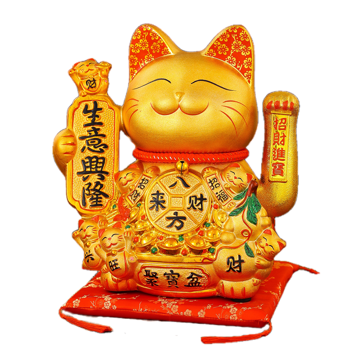 Wealthy Feline Sculpture: Robust Porcelain Kitty Figure w/ Automated Movement Ideal Housewarming Present Wealth-Symbolic Design for Home Decor
