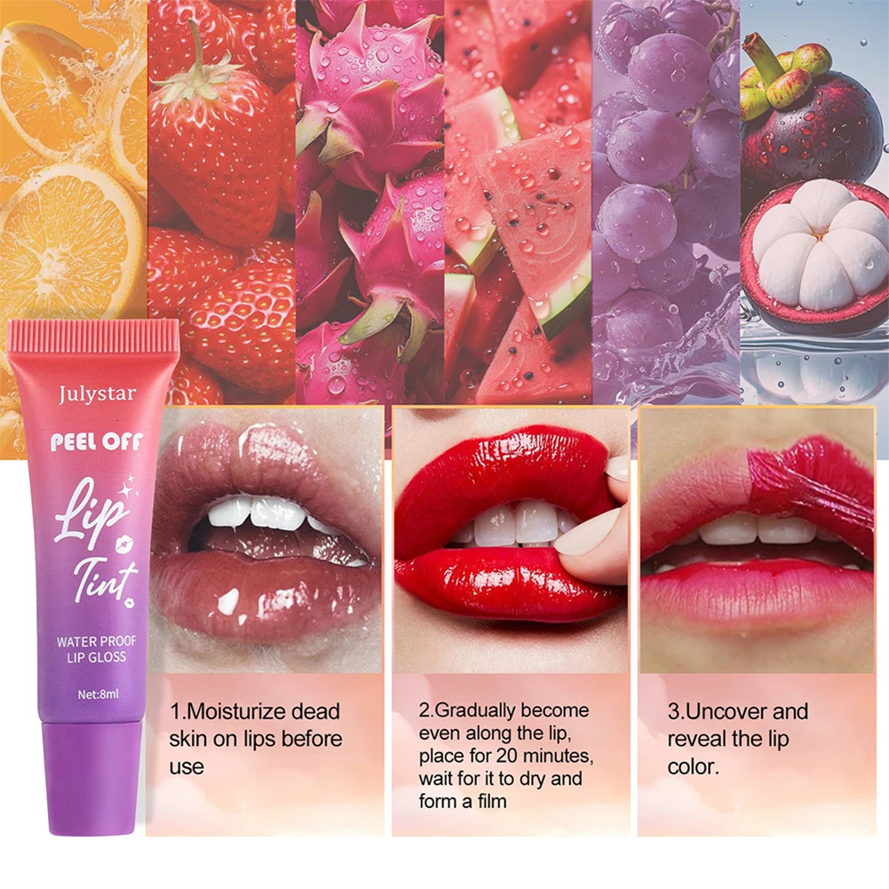 6 Colors Tear Off Lip Glaze Fruity Matte Liquid Lipstick Tint Color Dye Waterproof Lip Stain Lasting Makeup Peel Off Cosmetics 250717