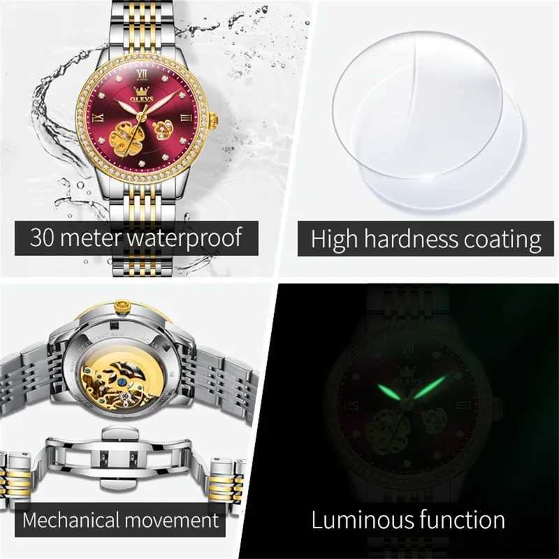 OLEVS New Elegant Womens Watch Top Luxury Brand Womens Automatic Mechanical Skeleton Watch Advanced Diamond Womens Set 6706 W250718