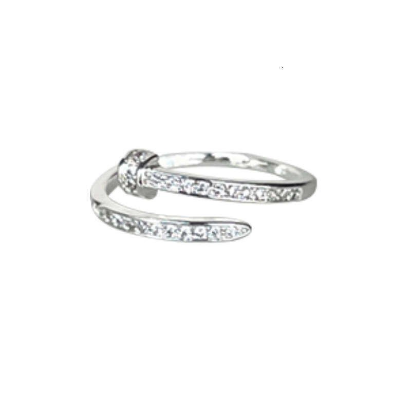 Lanzhi High-End Sense Nail Personality Light Luxury Micro-Inlaid Jewelry Women Ancient Bronze Korean Ins Open Silver Ring