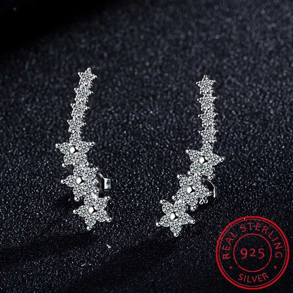 925 Silver Full Moissanite Earrings Climber 7 Star Crawler Stud Ear Cuff for Women Black White Moissanite Jewelry Gifts XJ250718