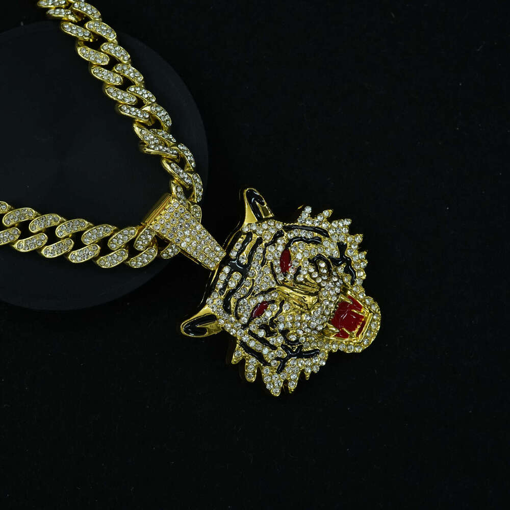 New Alloy 3D Full Dia Pendant Cuban Necklace Men's Hip-Hop Cool Niche Tiger Jewelry