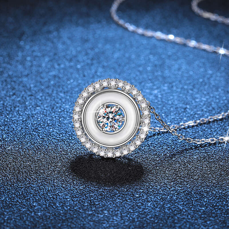 S Pure Sier for Women Natural White Mother-of-Pearl Luxurious Geometric Double Circle Pendant 50 Points Moissanite Necklace ba4