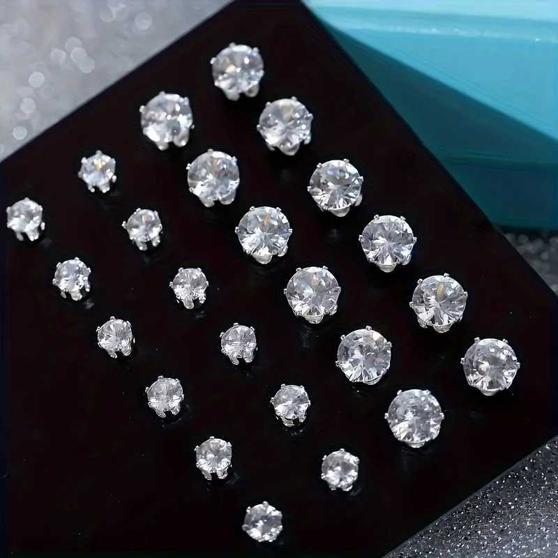 48 Piece Zircon Earring Set Simple Elegant and Fashionable Womens Shiny Round and Square Cut Stainless Steel Earrings XJ250718
