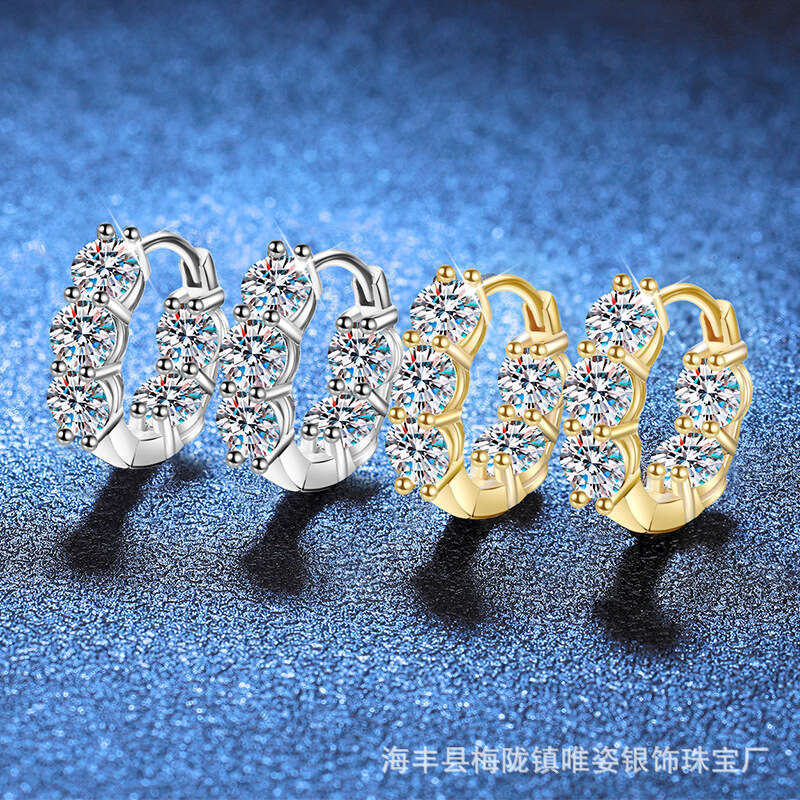 Hot Selling 4 Carat S Sterling Sier Buckle Female Temperament french Earrings Moissanite Ear Studs 34f