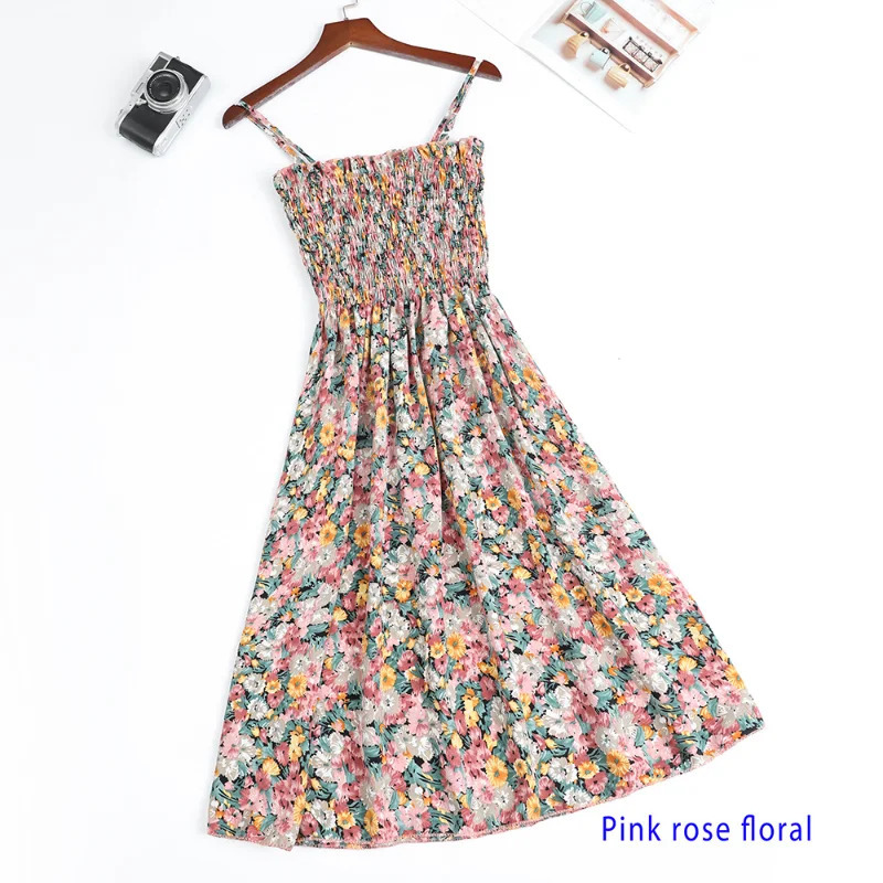 Summer Mini Dresses Fashion Female Elastic High Waist Casual Spaghetti Strap Sleeveless Dres Chiffon Vestidos 250717