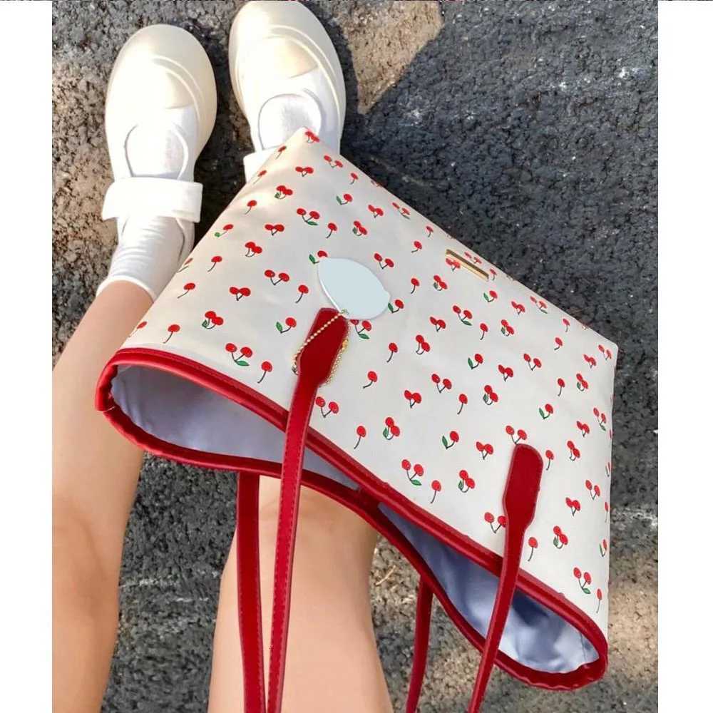 Fashion Cherry Popular Cute Cartoon Women Shoulder Bag New Trend Large Capacity Commuter Bag Student Laptop Bag Handbag Y250719