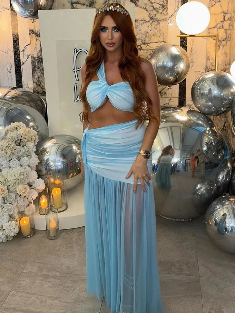 Mozision Summer Sexy Skirt Two Piece Sets Women One Shoulder Crop Top And Maxi Female Elegant Beach Club Party 2 Set 250717