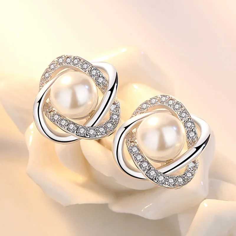 925 Sterling Silver Earrings Zircon Pearl Twist Luxury Stud Earrings For Women XJ250718