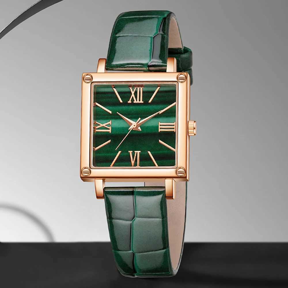 9PCS Green Womens Watch Set Fashion Trend Simple Rectangular Dial Quartz Watch Bracelet Necklace Earrings Set Perfect Gift W250718