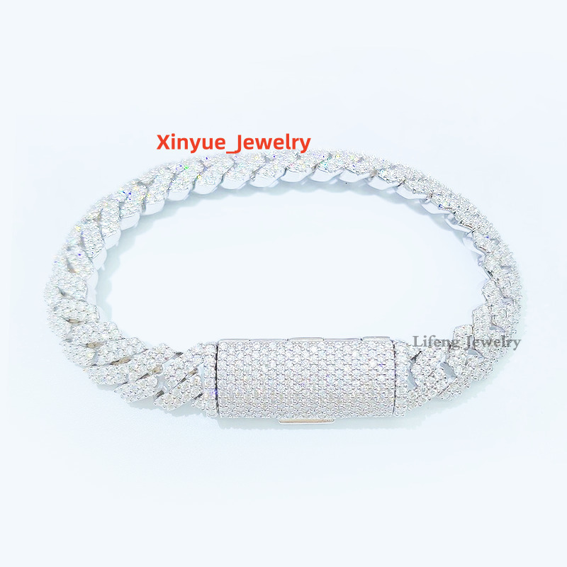 High Quality Moissanite Bracelet HipHop Jewelry 10mm 2Rows Cuban Link Chain 925 Silver Iced Out Cuban Bracelet Necklace With GRA