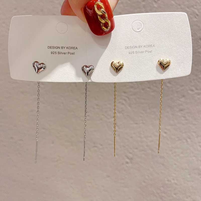 Gold Color Heart Ear Line for Women Temperament Long Tassel Earrings Silver Color Links Girls Korean Fashion Metal Earrings XJ250718