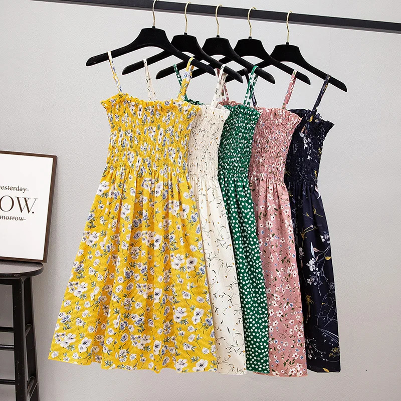 Summer Mini Dresses Fashion Female Elastic High Waist Casual Spaghetti Strap Sleeveless Dres Chiffon Vestidos 250717