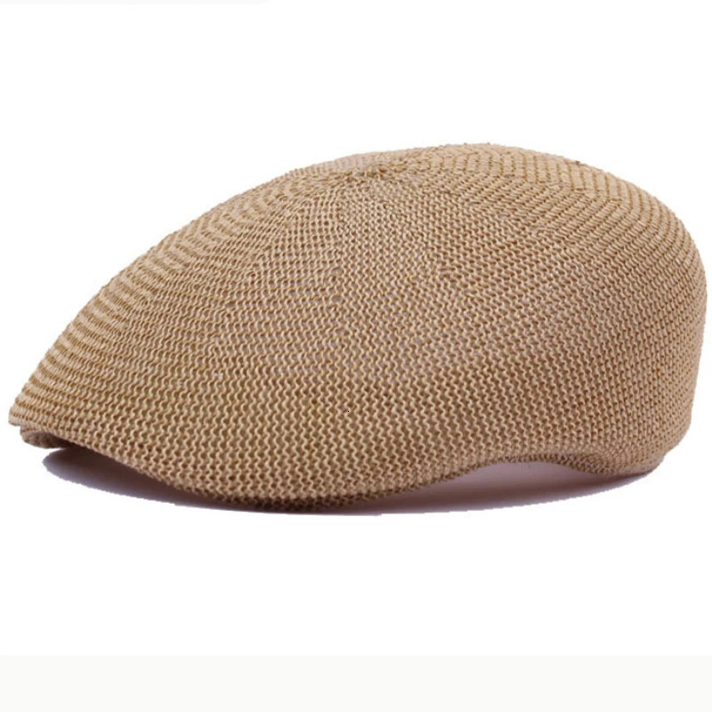 HT2326 Summer Sun Caps Men Breathable Straw Hats for Men Casual Advanced Forwader Beret Caps Male Solid Flat Berets for Men 250712