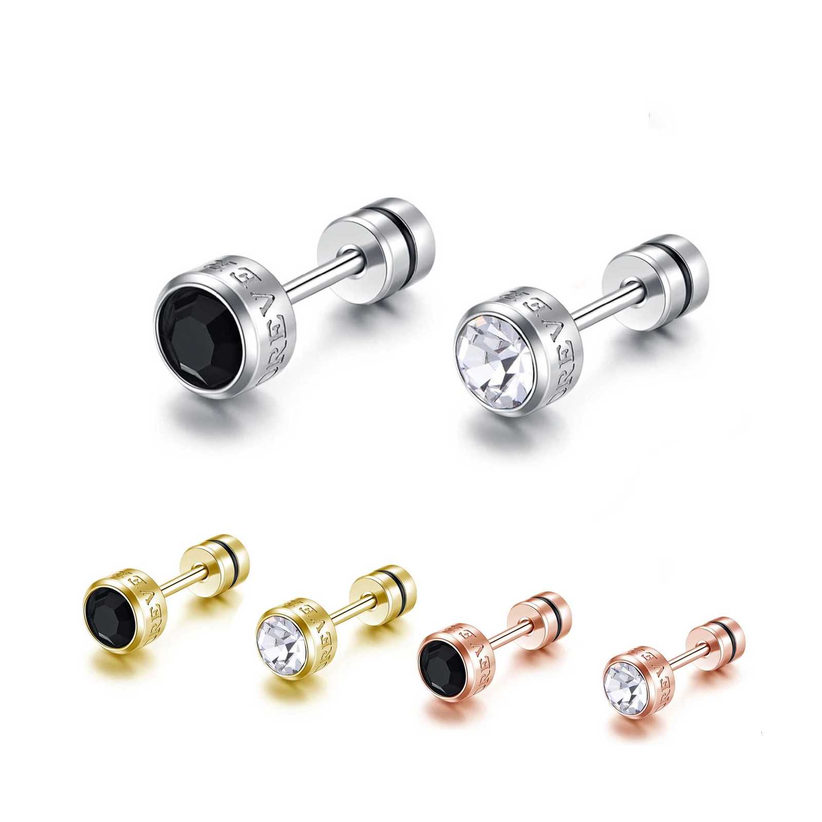 Unisex New Stainless Steel Corroded Letters LOVE Black Earrings For Men Women Crystal Screw Titanium Alloy Ear Studs Jewelry XJ250718