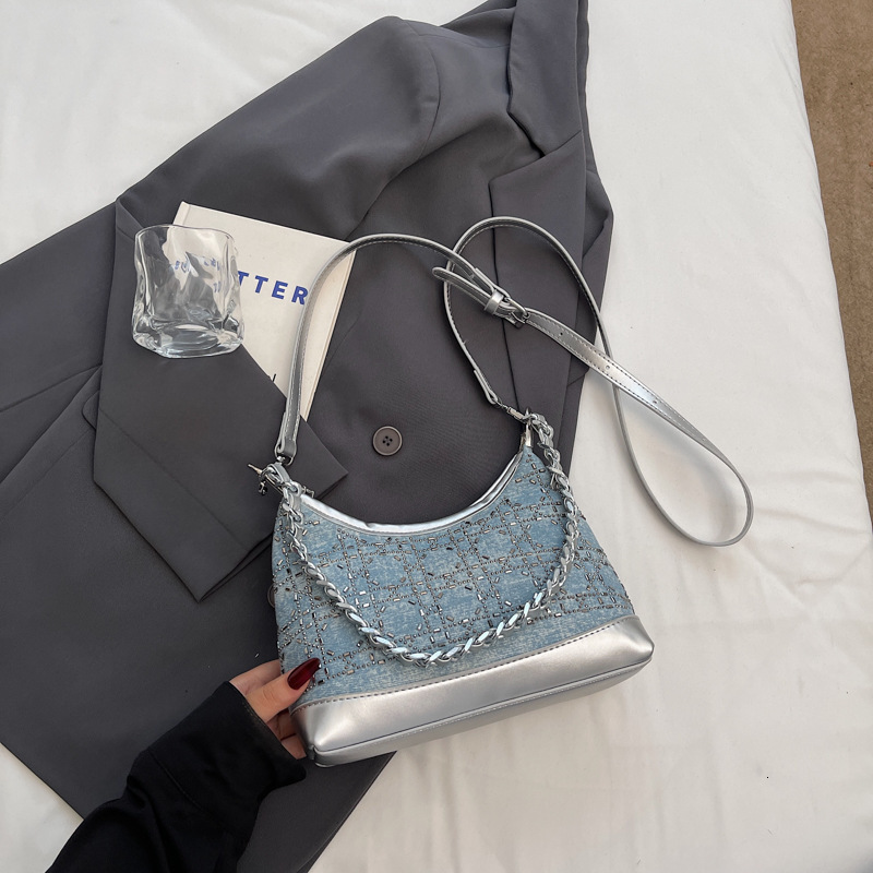 2025 Summer new women's shoulder crossbody bag chain bag denim armpit bag summer commuting shoulder bag new designer bag new designer luxury bag