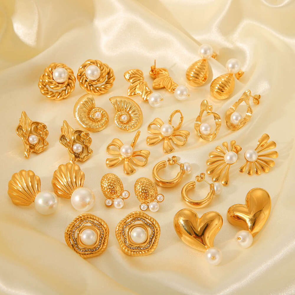 French INS Style Fashion High-End Pearl Gold Stainless for Women Light Titanium Steel Stud Earrings